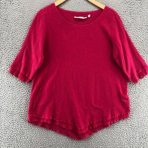 Soft Surroundings Shirt Women Small Petite Pink Gauzy Half Sleeve Layered Ruffle
